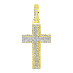 MEN'S CHARM 1.00CT ROUND/BAGUETTE DIAMOND 10K YELLOW GOLD