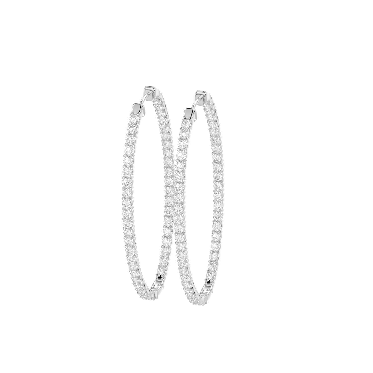 LADIES HOOPS EARRING 3.50CT ROUND DIAMOND 14K YELLOW GOLD IN OUT