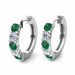 Emerald and Diamond Alternating Hoop Earrings
