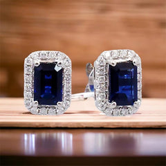 Sapphire and Diamond Halo Earrings Studs