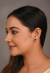 Sapphire and Diamond Halo Earrings Studs