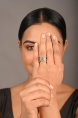 X O Emerald and Diamond Wide Band Ring