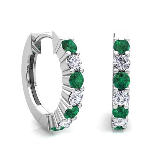 Emerald and Diamond Alternating Hoop Earrings