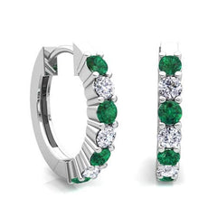 Emerald and Diamond Alternating Hoop Earrings