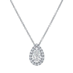 SOLITAIRE FLOATING PEAR HALO DIAMOND PENDANT SET