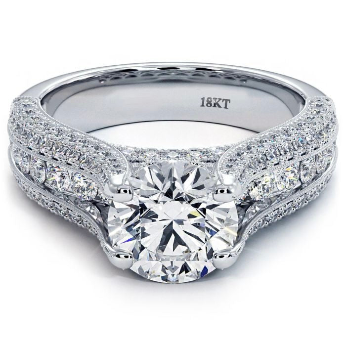 Round Brilliant Micropavé Split Shank High Cathedral Diamond Engagement Ring Setting (1.43ctw) in 18k White Gold