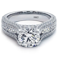 Round Brilliant Micropavé Split Shank High Cathedral Diamond Engagement Ring Setting (1.43ctw) in 18k White Gold
