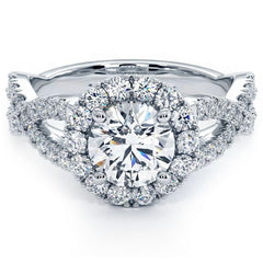 Round Brilliant Infinity Twist Round Halo Micropavé Diamond Engagement Ring Setting (0.77ctw) in 18k White Gold( 2.00 twt)