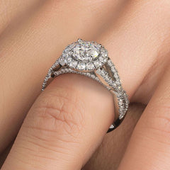 Round Brilliant Infinity Twist Round Halo Micropavé Diamond Engagement Ring Setting (0.77ctw) in 18k White Gold( 2.00 twt)
