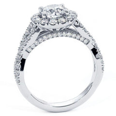 Round Brilliant Infinity Twist Round Halo Micropavé Diamond Engagement Ring Setting (0.77ctw) in 18k White Gold( 2.00 twt)