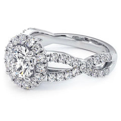 Round Brilliant Infinity Twist Round Halo Micropavé Diamond Engagement Ring Setting (0.77ctw) in 18k White Gold( 2.00 twt)