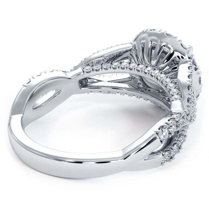 Round Brilliant Infinity Twist Round Halo Micropavé Diamond Engagement Ring Setting (0.77ctw) in 18k White Gold( 2.00 twt)