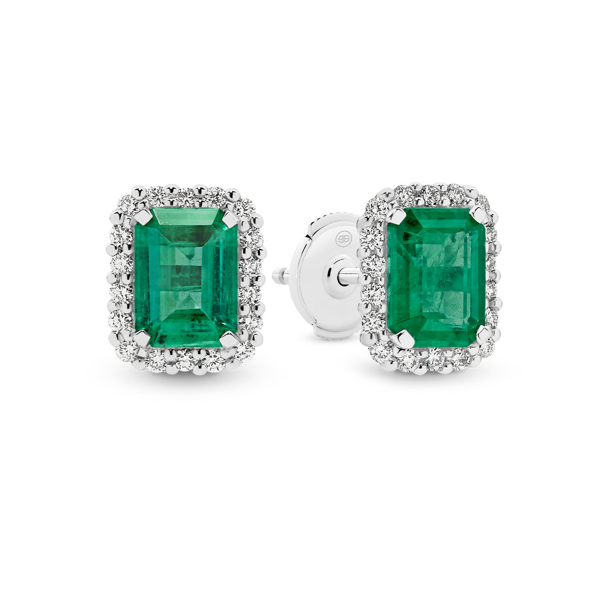 Emerald Earrings with Diamond Halo