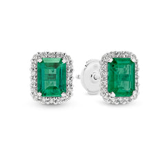 Emerald Earrings with Diamond Halo