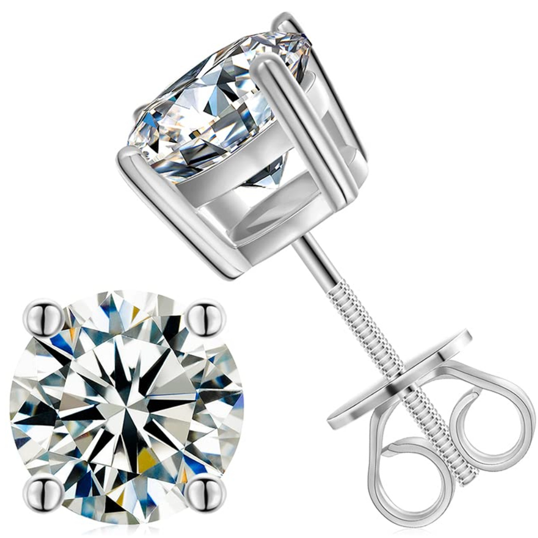 white gold stud earrings with clear gemstones on a white background
