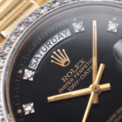 Rolex Mens President Day-Date 18K Gold with Black Diamond Bezel Watch 39MM