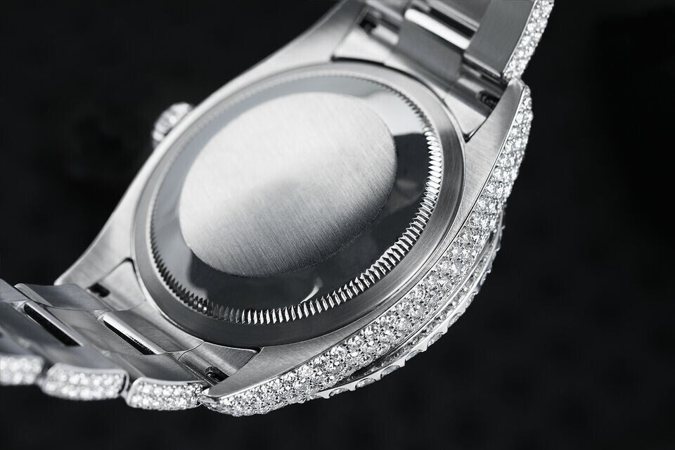 Rolex Datejust 36mm Stainless Steel Black Roman Pave Diamond Dial Fully Iced Out Series: Datejust. Dial: Custom pave diamonddial. Bracelet: Oyster band; stainless steel.