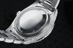Rolex Datejust 36mm Stainless Steel Black Roman Pave Diamond Dial Fully Iced Out Series: Datejust. Dial: Custom pave diamonddial. Bracelet: Oyster band; stainless steel.