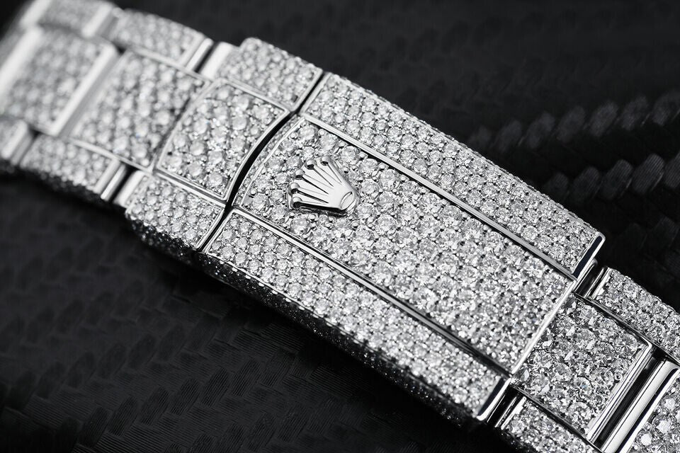 Rolex Datejust 36mm Stainless Steel Black Roman Pave Diamond Dial Fully Iced Out Series: Datejust. Dial: Custom pave diamonddial. Bracelet: Oyster band; stainless steel.
