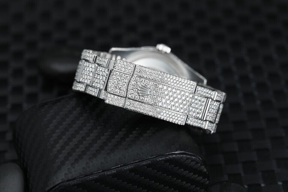 Rolex Datejust 36mm Stainless Steel Black Roman Pave Diamond Dial Fully Iced Out Series: Datejust. Dial: Custom pave diamonddial. Bracelet: Oyster band; stainless steel.