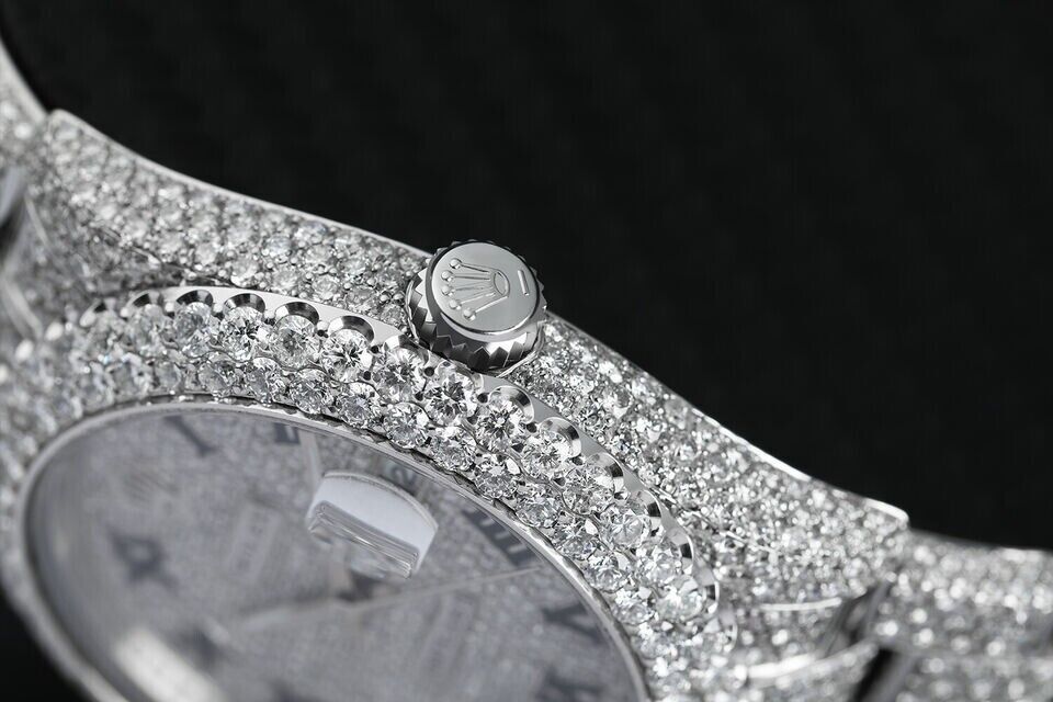 Rolex Datejust 36mm Stainless Steel Black Roman Pave Diamond Dial Fully Iced Out Series: Datejust. Dial: Custom pave diamonddial. Bracelet: Oyster band; stainless steel.