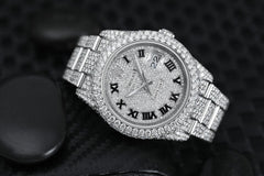 Rolex Datejust 36mm Stainless Steel Black Roman Pave Diamond Dial Fully Iced Out Series: Datejust. Dial: Custom pave diamonddial. Bracelet: Oyster band; stainless steel.