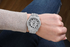 Rolex Datejust 36mm Stainless Steel Black Roman Pave Diamond Dial Fully Iced Out Series: Datejust. Dial: Custom pave diamonddial. Bracelet: Oyster band; stainless steel.